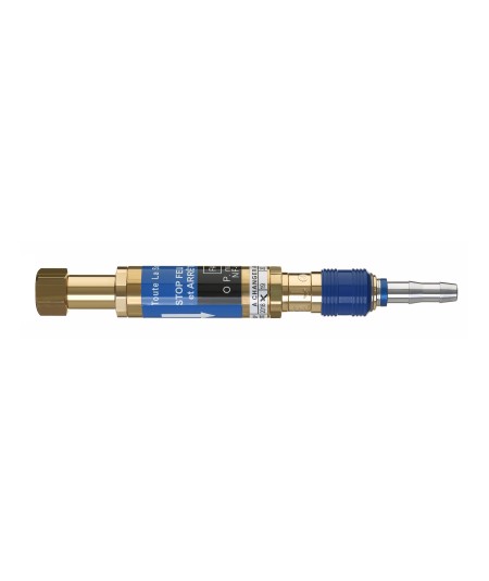 Raccord rapide avec anti retour de flamme grand débit Oxygène / Acétylène / Propane pour manodétendeur sortie écrou 16x150