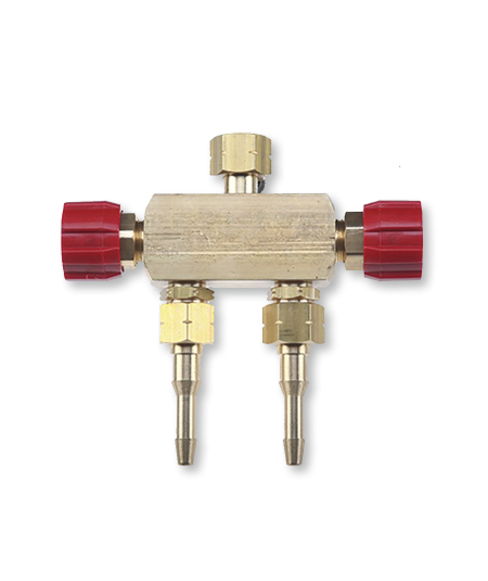 Raccord double liaison répartiteur de gaz avec robinets pour manodétendeur sortie 16x150