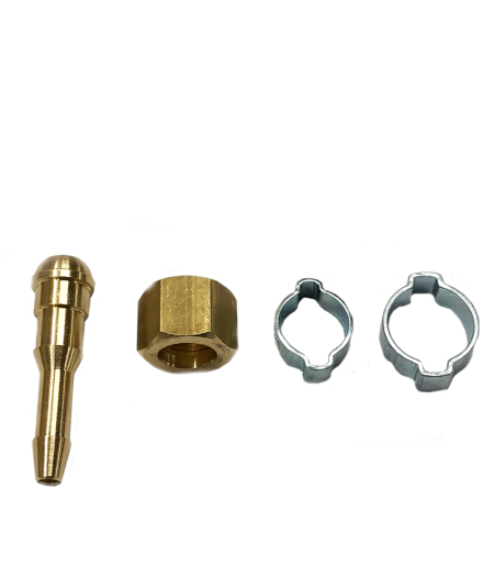 Ecrou 16x150 droit + 1 douille pour tuyau Ø6.3x12 et Ø10x17 + 2 colliers à sertir en inox