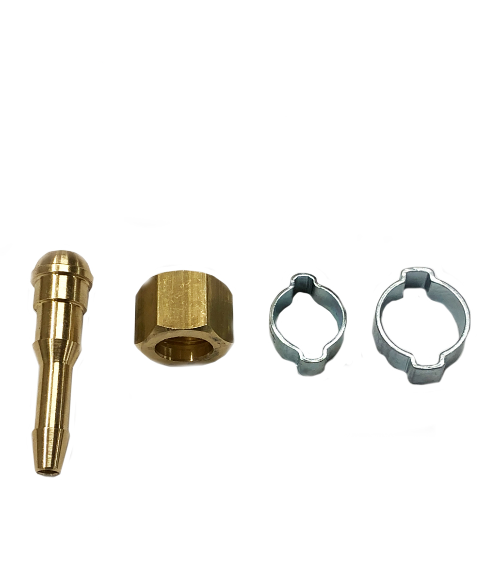 Ecrou 16x150 droit + 1 douille pour tuyau Ø6.3x12 et Ø10x17 + 2 colliers à sertir en inox