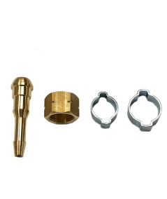 Ecrou 16x150 gauche + 1 douille pour tuyau Ø6.3x12 et Ø10x17 + 2 colliers à sertir en inox