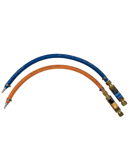 Paire de manchettes tuyaux soudage ø10x17 Oxygène / Gaz pour chalumeaux avec clapets anti retour de flamme grand débit