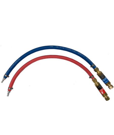 Paire de manchettes tuyaux soudage ø10x17 Oxygène / Gaz pour chalumeaux avec clapets anti retour de flamme grand débit