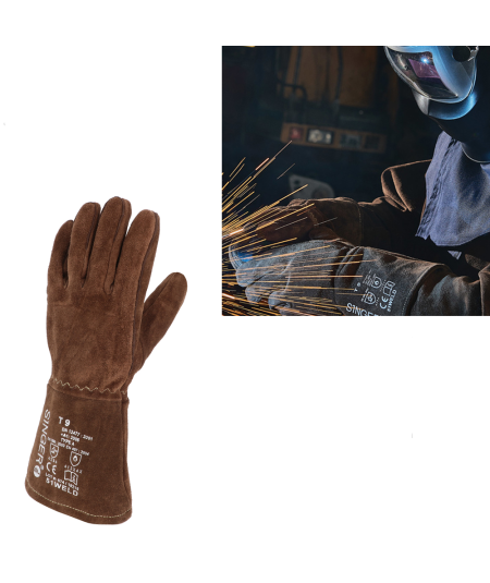 Paire de gants de soudeur en croûte de cuir bovin marron