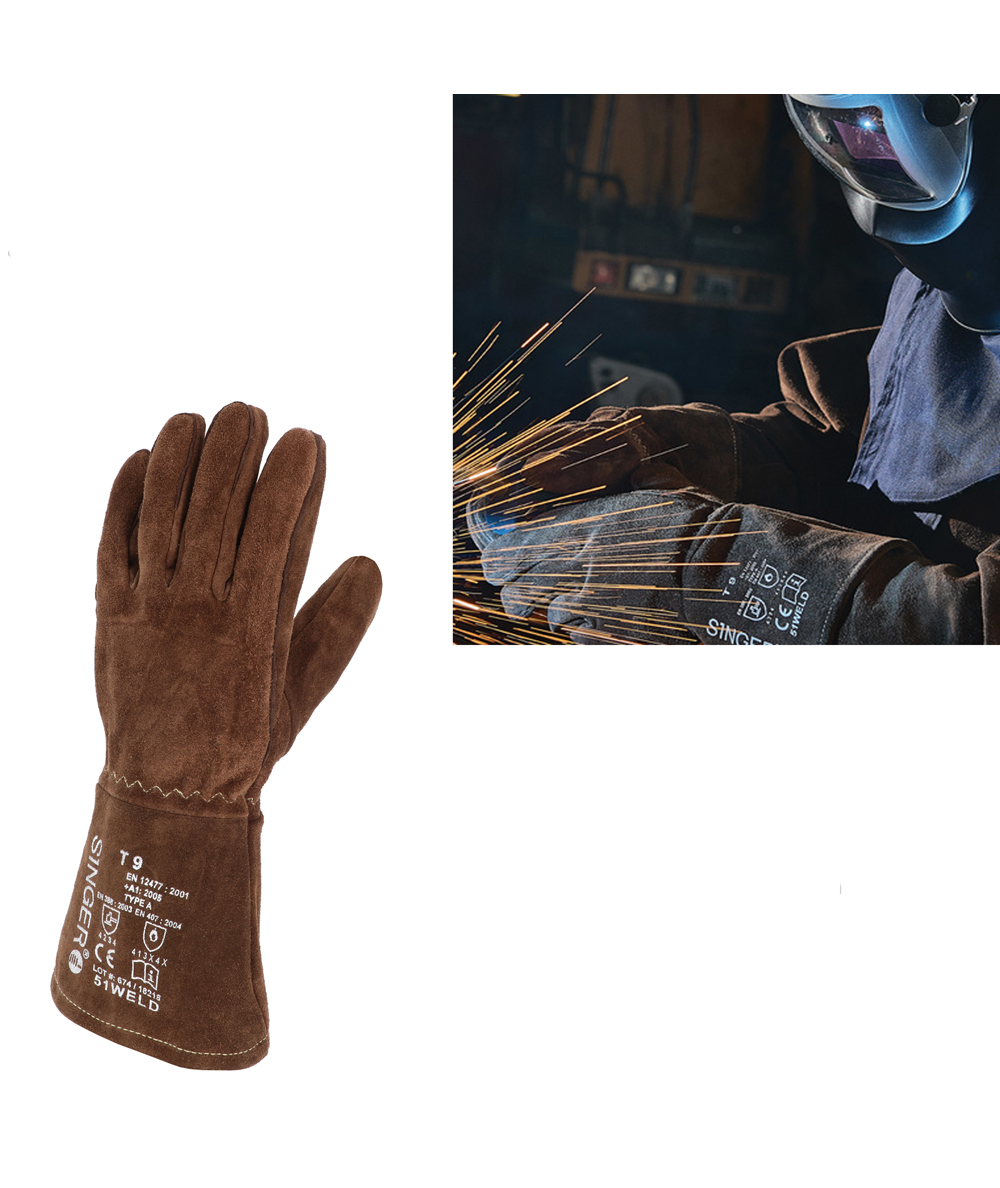 Paire de gants de soudeur en croûte de cuir bovin marron