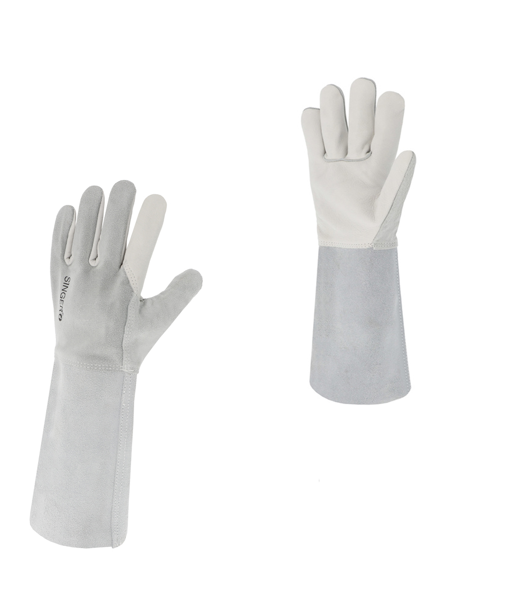 Paire de gants de soudeur fleur et croûte bovin blanc