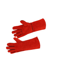 Paire de gants de soudeur anti-chaleur en croûte bovin doublé coton rouge