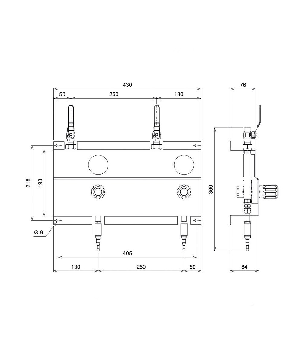Tableau mural Eole seconde détente de gaz oxygène 16 bars et acétylène 2.5 bars