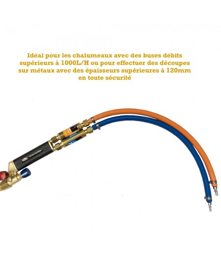 Paire de manchettes tuyaux soudage ø10x17 Oxygène / Gaz pour chalumeaux avec clapets anti retour de flamme grand débit