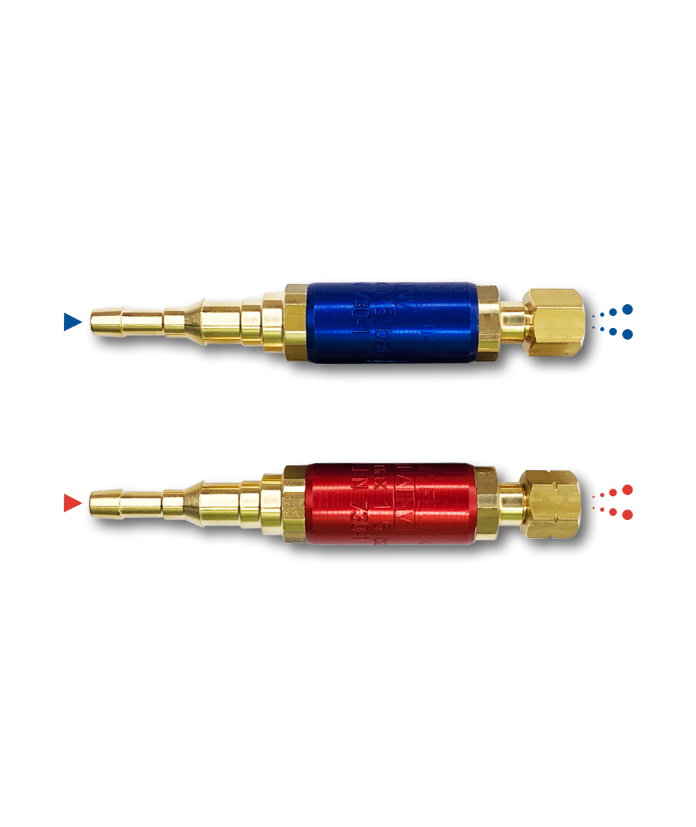 Paire de clapets anti-retour stop feu oxygène/acétylène pour chalumeau écrous 12x100 type éclair 0 ou coupeur mini foudre