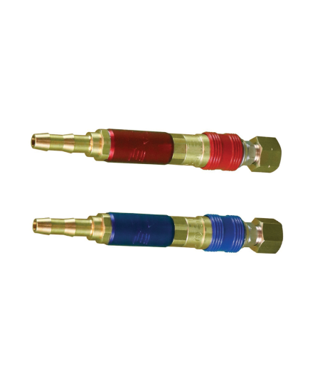 Paire de raccords rapides avec anti retour de flamme Oxygène / Gaz pour chalumeau avec entrée écrous 16x150